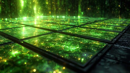 Matrix code screen: computer screen with green matrix code & neon lights