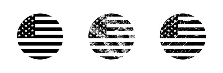 Retro style round black and white american flag button vector illustration. Usa freedom flag to use in 4th july independence day, memorial day projects. Color version available in my portfolio.
