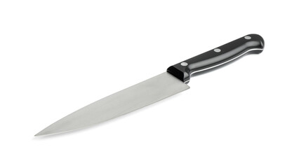 One sharp knife with black handle isolated on white
