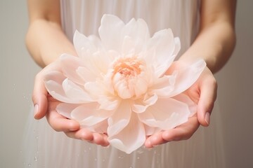 Serenity in Bloom: Delicate Hands Holding a Gentle Lotus Flower - Purity and Peace