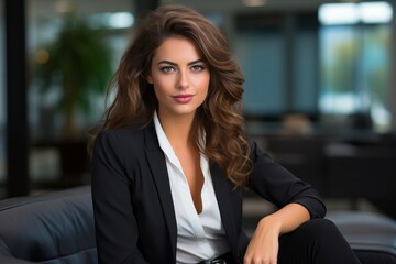 Stylish Businesswoman in Modern Office Lounge - Corporate Sophistication