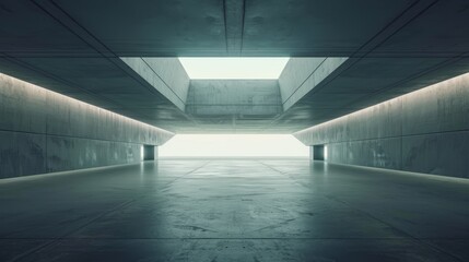 Rendering of abstract futuristic architecture with an empty concrete floor, a background for a car presentation.