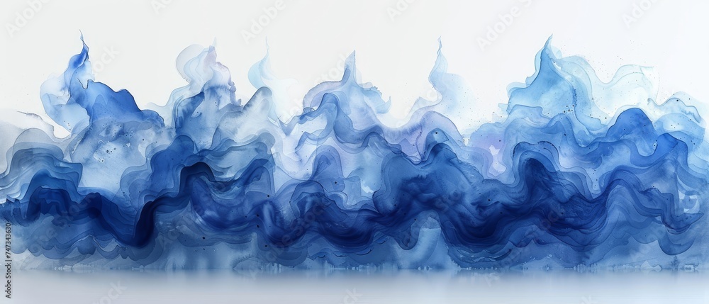 Canvas Prints Watercolor painting with blue abstracted ink strokes. Flat brushstrokes.