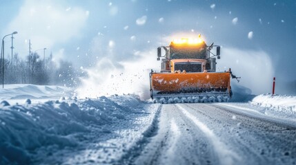 Snowplow removing the Snow from the Highway during a Snowstorm