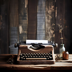 Fototapeta na wymiar Vintage typewriter on a weathered wooden desk. 