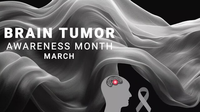 Brain Tumor Awareness Month. gray color ribbon wave motion. brain illustration.