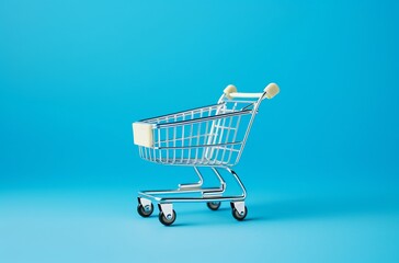 empty shopping cart on blue background