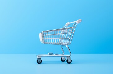 empty shopping cart on blue background
