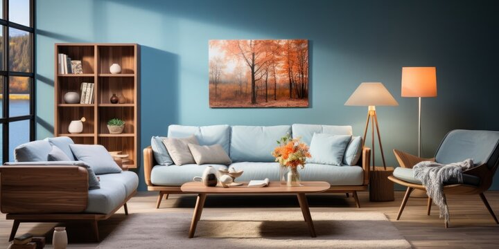 Cozy Living Room With Furniture and Wall Painting Generative AI