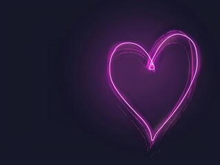 Glowing single line art violet pink neon light drawing heart doodle.