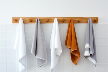 Harmonious Towel Palette on Wooden Rack for Modern Home Styling and Interior Design.