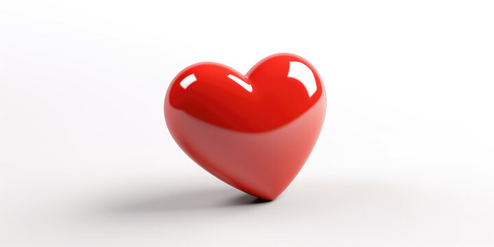 Glossy Red Heart Balancing on White Background, Symbolizing Love