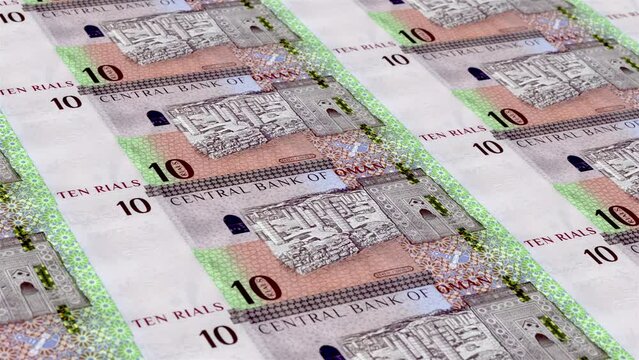Oman Omani Rial 10  Banknotes Money Printing House, Printing Ten Omani Baisa, Printing Press Machine Print out Omani Rial, Being printed by currency press machine 10 Omani Rial banknote