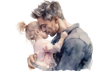 Dad and daughter cuddle, Dad and baby girl, Fathers day clipart, watercolor transparent PNG