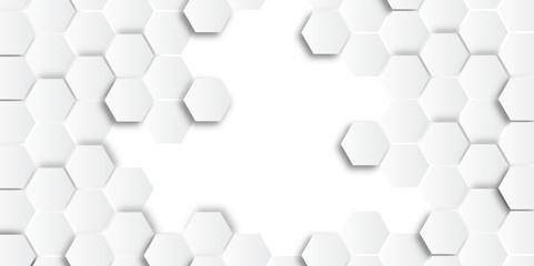 Hexagonal abstract white metal background with light. Hexagonal gaming vector abstract tech background.	 - obrazy, fototapety, plakaty