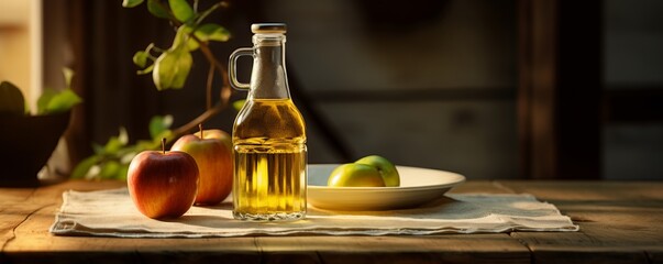 apple cider vinegar on wooden table