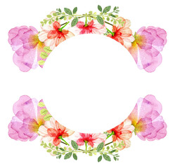 Cornice floreale circolare , acquerello