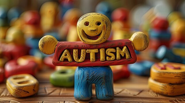 Wooden toy Autism background. Symbol as a child special learning icon with the support of caregivers.