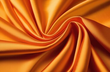 Elegant orange fabric backdrop. Soft silk texture. Satin cloth with pleats. Smooth, shiny material.