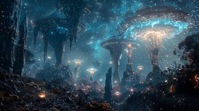 Wizards in a futuristic realm harness enchantment and sorcery, crafting tales where chimeras roam among the stars