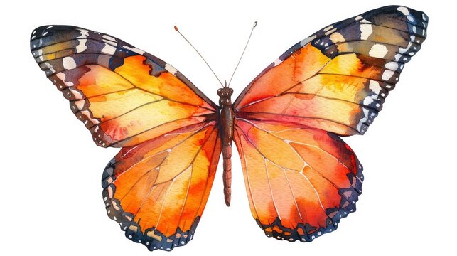Watercolour butterfly painting isolated on white background.