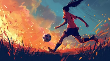 banner of a young woman playing soccer with a ball