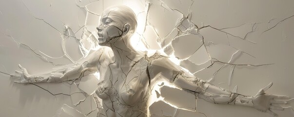 Expansion by Paige Bradley a figure breaking free illuminated cracks telling a story of vulnerability and strength