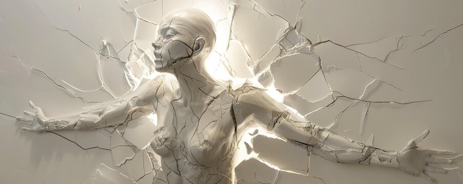 Expansion by Paige Bradley a figure breaking free illuminated cracks telling a story of vulnerability and strength