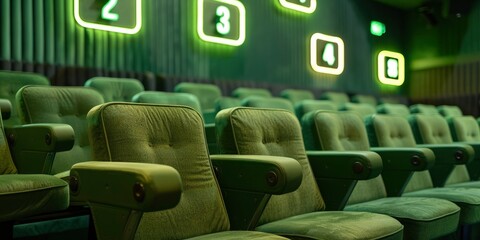 Comfortable Green Cinema Seats with Numbered Rows