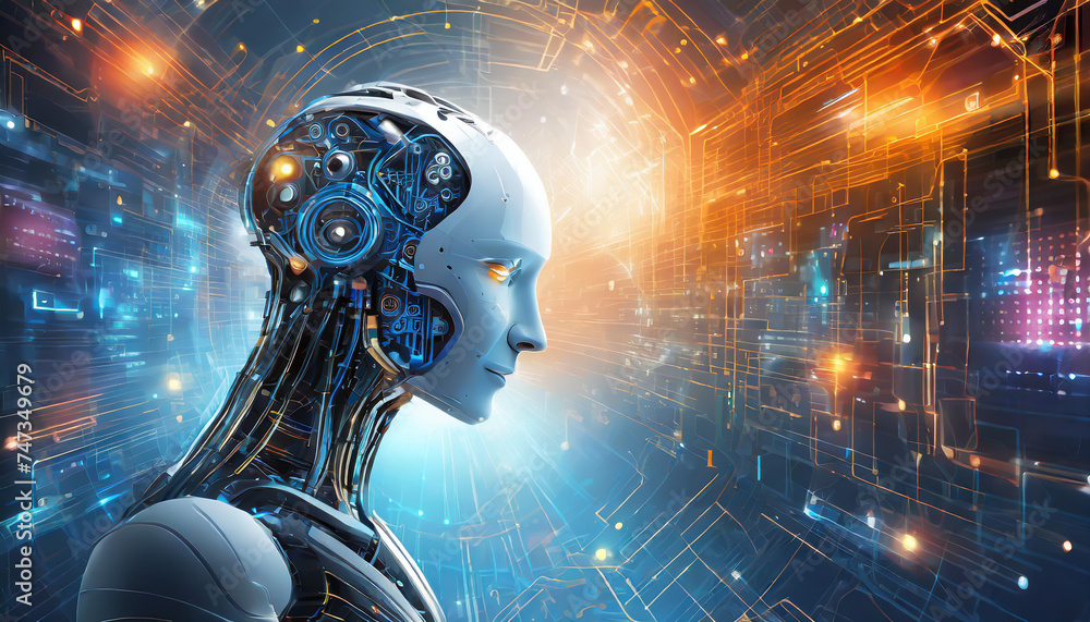 Aufkleber artificial intelligence. technology web background. virtual concept