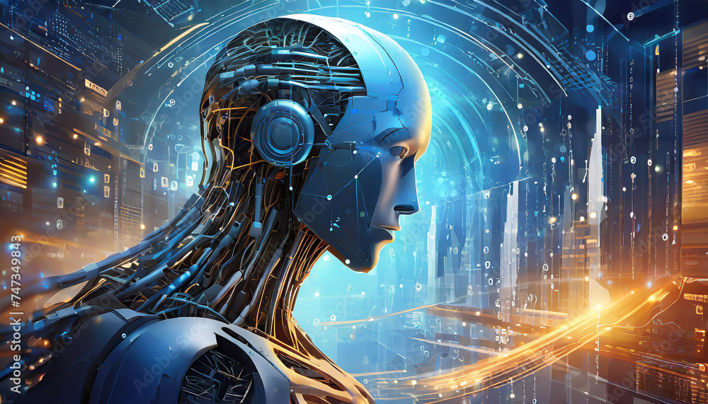 Aufkleber artificial intelligence. technology web background. virtual concept