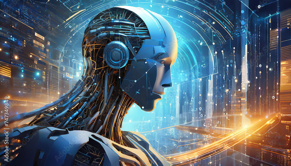 Aufkleber artificial intelligence. technology web background. virtual concept