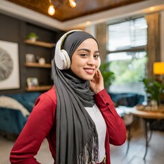 beautiful muslim girl in teleworking in a modern office