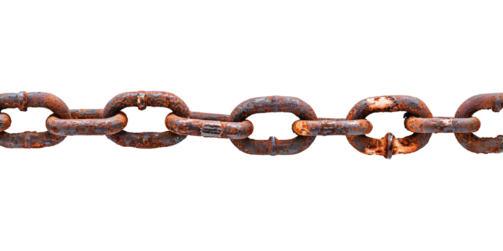 chromatic chain isolated, rusty iron, isolated on white or transparent background 