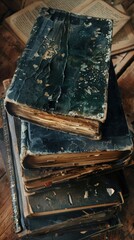 Obraz premium A stack of old books sitting on top of a wooden table