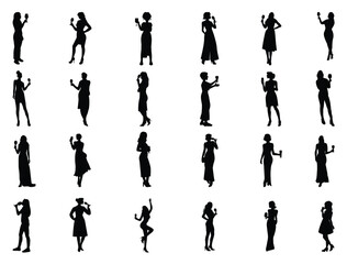 Girl drinking wine silhouette vector art white background