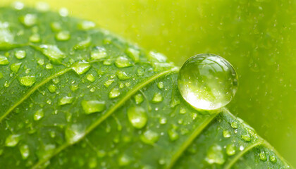 Close-up of green plant leaf one drop of rain, image for nature background