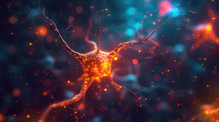 generative illustration of synapses in the human brain - obrazy, fototapety, plakaty