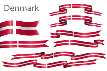 set of flag ribbon with colors of Denmark for independence day celebration decoration