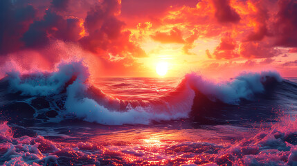 Beautiful seascape at sunset. - obrazy, fototapety, plakaty