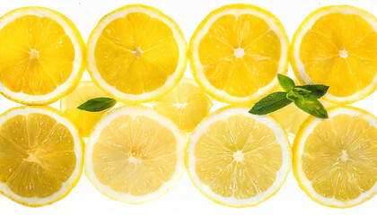 Slices of fresh lemon as background, top view