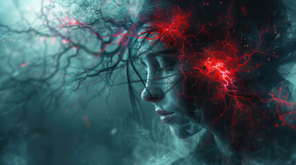 Digital Illustration of a Human Headache and Neural Discomfort.
