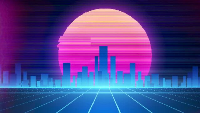 Synthwave retro background - downtown