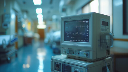 Close-up of Hospital device with monitor Monitoring medical healthcare system..