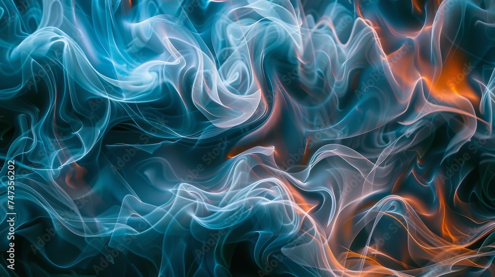 Aufkleber an abstract design featuring intertwining smoke in blue and orange, creating a dynamic and fluid vis
