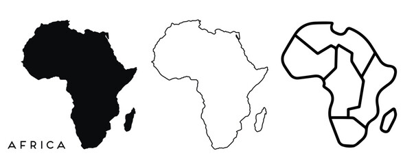 Africa map outline and black silhouette vector - obrazy, fototapety, plakaty