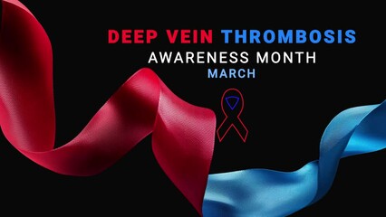 Deep Vein Thrombosis Awareness Month. blue and red color ribbon wave motion.