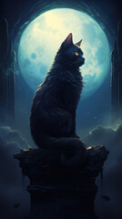 The artwork should incorporate a giant cat and a moon in a unique and creative way