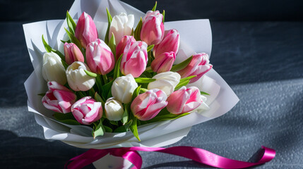 Elegant Tulip Bouquet on Dark Background