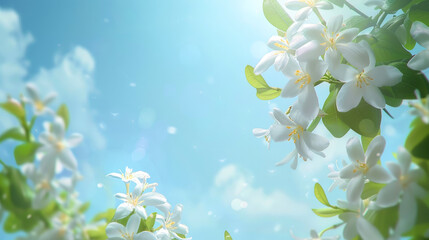 Jasmine Flowers Against Sunlit Blue Sky